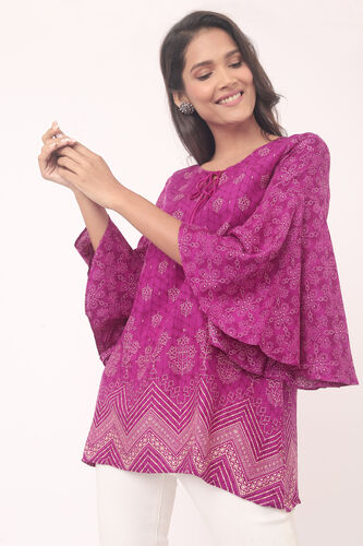 Lilac Ethnic Motifs Flared Slip-On Top, Lilac, image 3